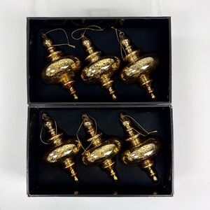 Robert Stanley Gold Crackled Glass Finial Ornaments, Set of 6
